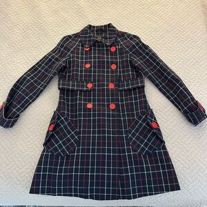 Marc Jacobs Navy Plaid Coat with Red Accents